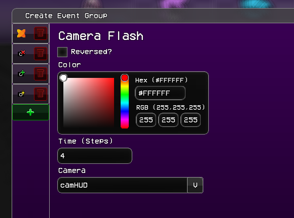 Image showing the properties screen of a custom Flash Camera event